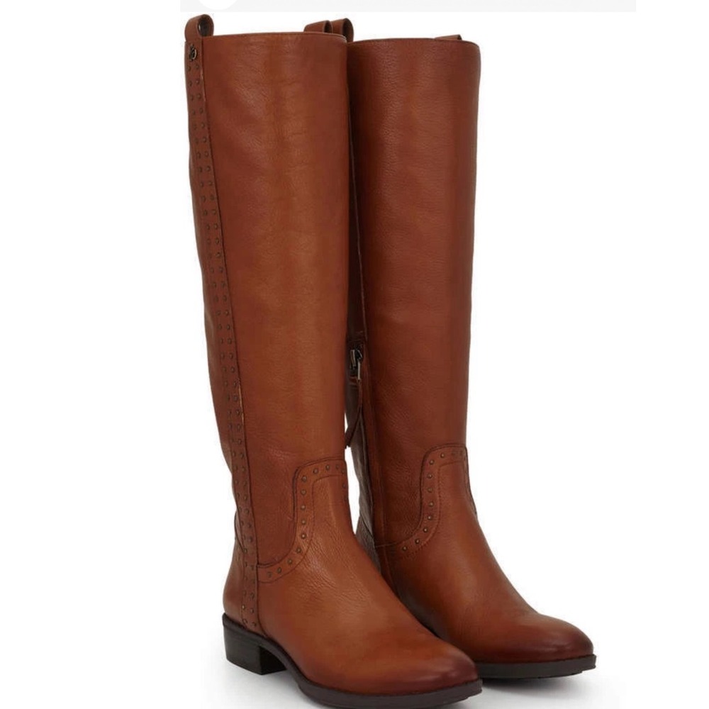 Sam Edelman Prina Womens Cognac Brown Leather Studded Riding Boots Size 9M